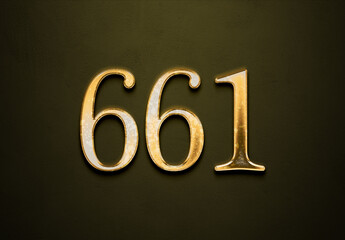 Old gold effect of 661 number with 3D glossy style Mockup.