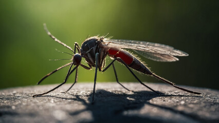 Fototapeta premium Closeup on a dance fly, Empis livida sitting on a green leaf