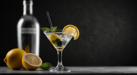 Martini glass of ice and mint on isolated background. Empty space, space for text