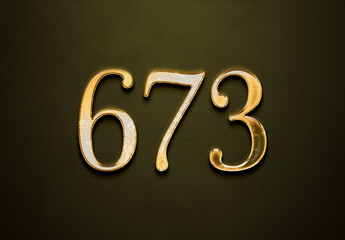 Old gold effect of 673 number with 3D glossy style Mockup.