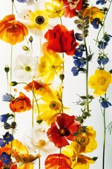 Colorful abstract meadow floral silhouette artwork in vibrant colors against a background. Great is flower design inspiration