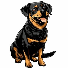 Smiling Rottweiler Dog Illustration - Friendly Pet Cartoon on White Background