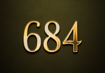 Old gold effect of 684 number with 3D glossy style Mockup.