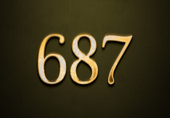 Old gold effect of 687 number with 3D glossy style Mockup.