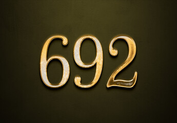 Old gold effect of 692 number with 3D glossy style Mockup.