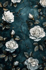 Fototapeta premium 3d wallpaper, roses on dark teal background