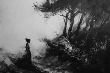 Obraz premium A woman is walking through a forest