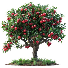 Red apple tree isolated on a transparent background