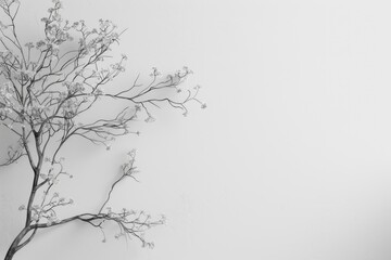 soft white wall with beautiful tree branches. wall mockup with copy space