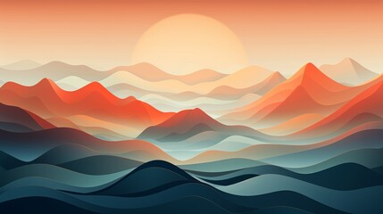 Mountain range at dawn, layers of mist, first light cresting peaks, papercut landscapes, 3D style
