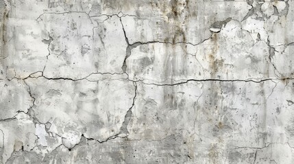 A highly detailed and realistic texture of an aged, cracked wall with subtle gray tones. The background is white to highlight the intricate details in textures and patterns on the concrete wall.