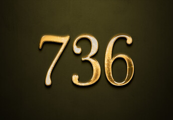Old gold effect of 736 number with 3D glossy style Mockup.