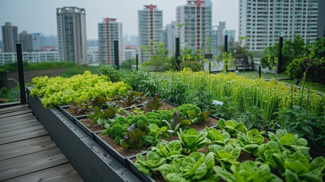 sayuran segar di atap gedung pencakar langit