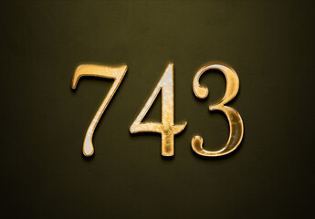 Old gold effect of 743 number with 3D glossy style Mockup.