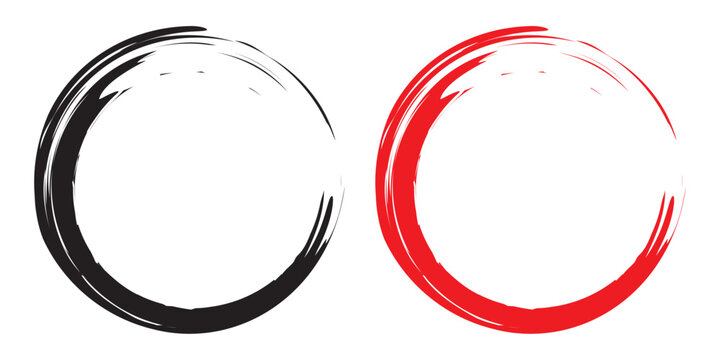 Grunge circle brush ink frames set. Clip-art illustration set on white background in eps 10.