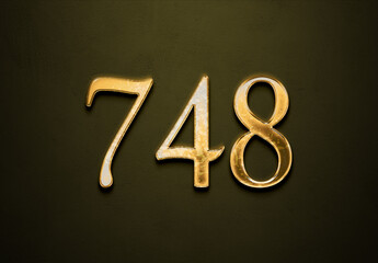 Old gold effect of 748 number with 3D glossy style Mockup.
