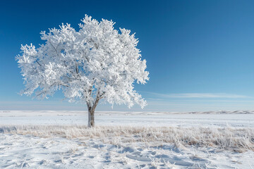 Delicate frost covering a stark white landscape