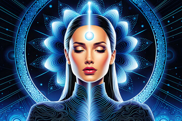 Women Face in Meditative State Closed Eyes Third Eye Ajna Chakra