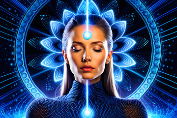 Women Face in Meditative State Closed Eyes Third Eye Ajna Chakra