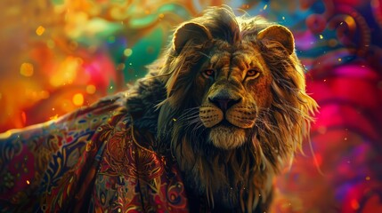A closeup halfbody of a charismatic alpha male lion - obrazy, fototapety, plakaty
