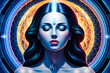 Women Face in Meditative State Closed Eyes Third Eye Ajna Chakra