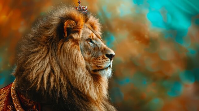 A closeup halfbody of a charismatic alpha male lion