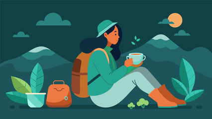 A traveler on a long journey takes a break to brew a cup of mint and lerass tea savoring the familiar and comforting flavors as she rests her weary.