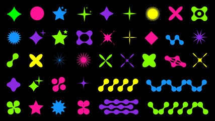 Abstract shapes in y2k style brutalist retro. Bright color. Set geometric shapes atmosphere future. For banner poster design web design. Vector illustration.