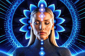 Women Face in Meditative State Closed Eyes Third Eye Ajna Chakra