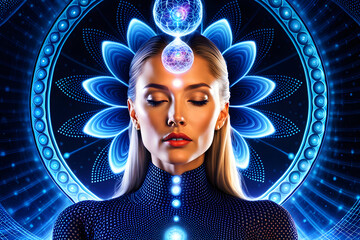 Women Face in Meditative State Closed Eyes Third Eye Ajna Chakra