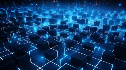 Futuristic blue grid pattern representing technological advancement and innovation in business background

