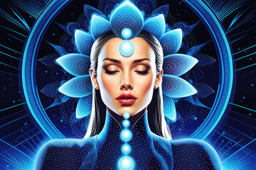 Women Face in Meditative State Closed Eyes Third Eye Ajna Chakra