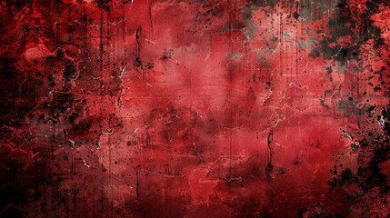 An aged red Christmas backdrop with vintage grunge texture, worn and weathered, evoking a dark, horror theme on distressed black and red paper.