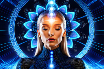Women Face in Meditative State Closed Eyes Third Eye Ajna Chakra