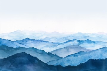 Fototapeta premium A watercolor painting of a clean, serene mountain landscape under a clear sky, minimal in style, Clipart isolated on white background