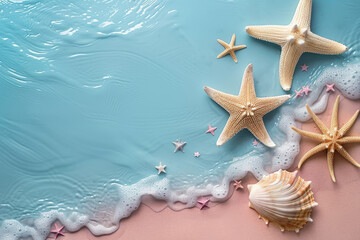 Fototapeta na wymiar A beach scene with three stars and a shell