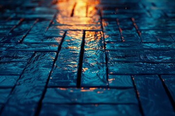 The image is of a brick walkway with water dripping from the top