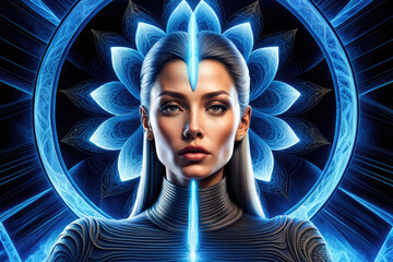 Women Face in Meditative State Opened Eyes Third Eye Ajna Chakra