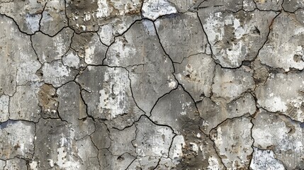 A highly detailed and realistic texture of an aged, cracked wall with subtle gray tones. The background is white to highlight the intricate details in textures and patterns on the concrete wall.