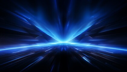 Blue lines converging, tech direction arrow, dark background, abstract concept - obrazy, fototapety, plakaty