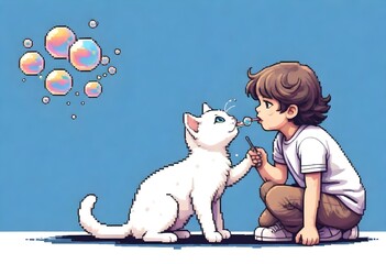 pixel art Child blowing bubbles in the style of el (2)