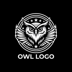 an owl logo with a circle on the back of it