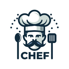 a chef's hat and a mustache is on a white background