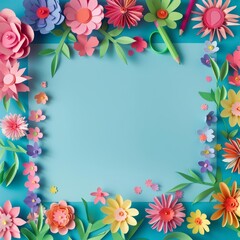 Education templates embellished with playful paper cut flowers encourage a fun learning environment, blank frame template sharpened with large copy space