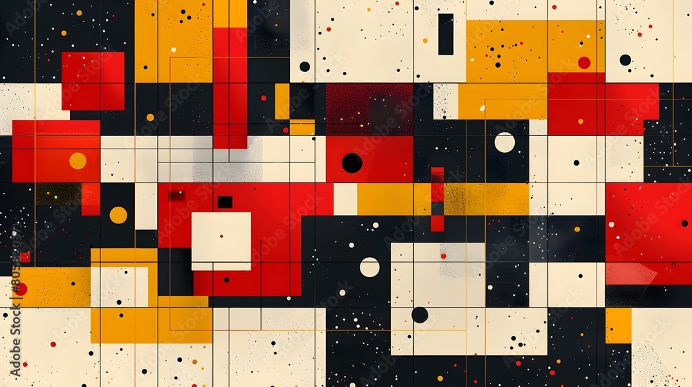 Poster modern algorithmic abstract art with bold color blocks and dynamic geometric patterns
