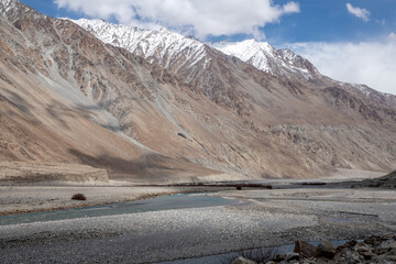 Himalayan mountains in the Shyok River Valley in northern India near the border with Tibet