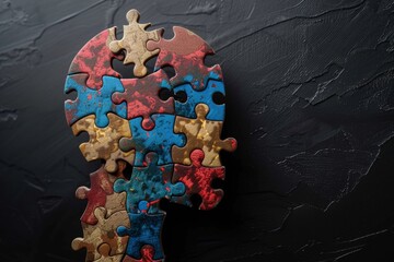 Human head profile with jigsaw puzzle pieces, concept for cognitive psychology and psychotherapy
