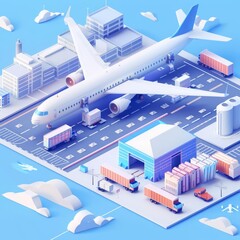 Logistics business industry concept is brought to life in a 3D isometric illustration