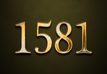 Old gold effect of 1581 number with 3D glossy style Mockup.