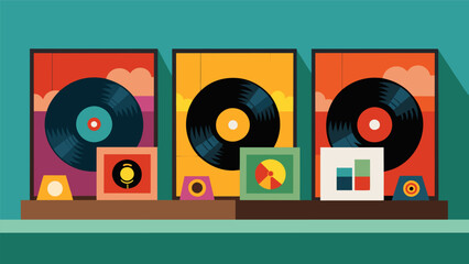 The record sleeves on display were like pieces of art showcasing the rich history of the songs that were being sung by the passionate karaoke singers. Vector illustration